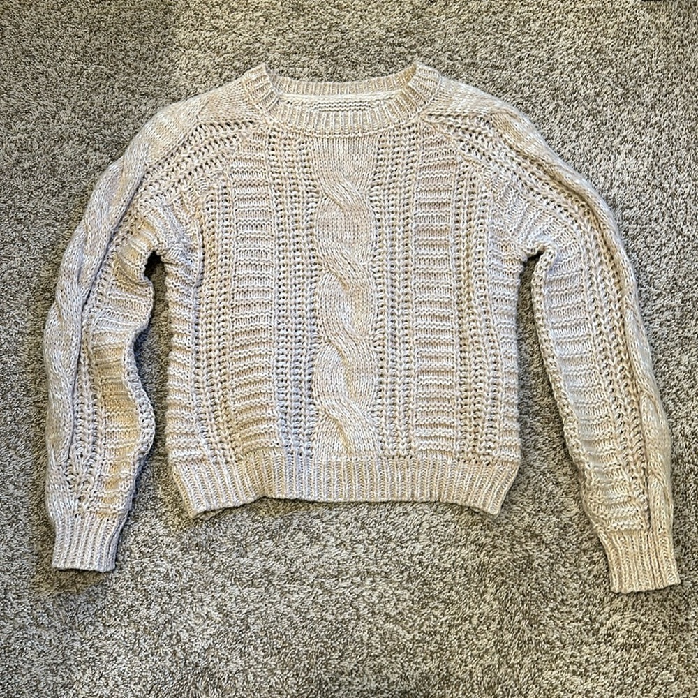 Pink and white knit sweater. Size large.